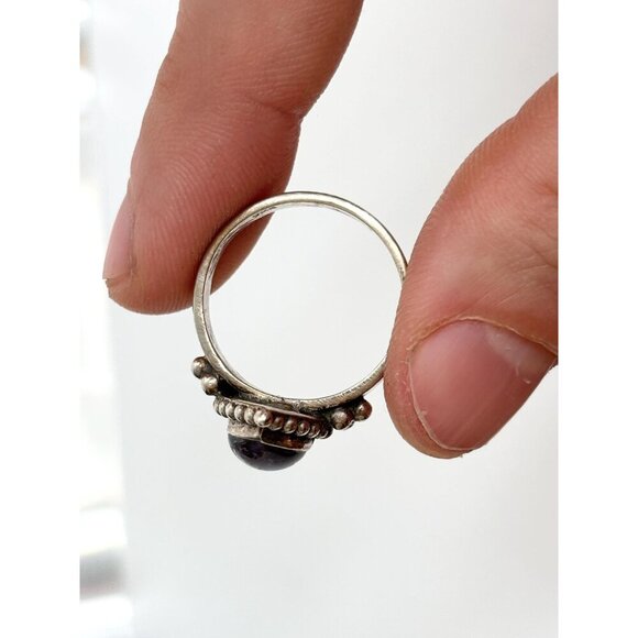 Purple Amethyst Beaded Teardrop Beaded Sterling Silver 925 Vintage Ring sz 7.25 - Picture 3 of 10